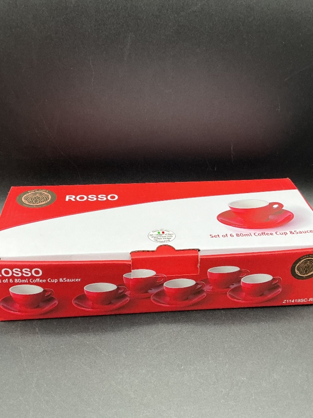 Sara Moka ROSSO 80ml Espresso Cup & Saucer Boxed Set of 6